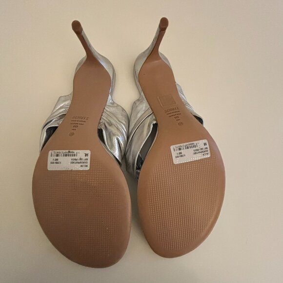 Schutz Willow Silver Metallic Leather Thong Sandals - Picture 4 of 6